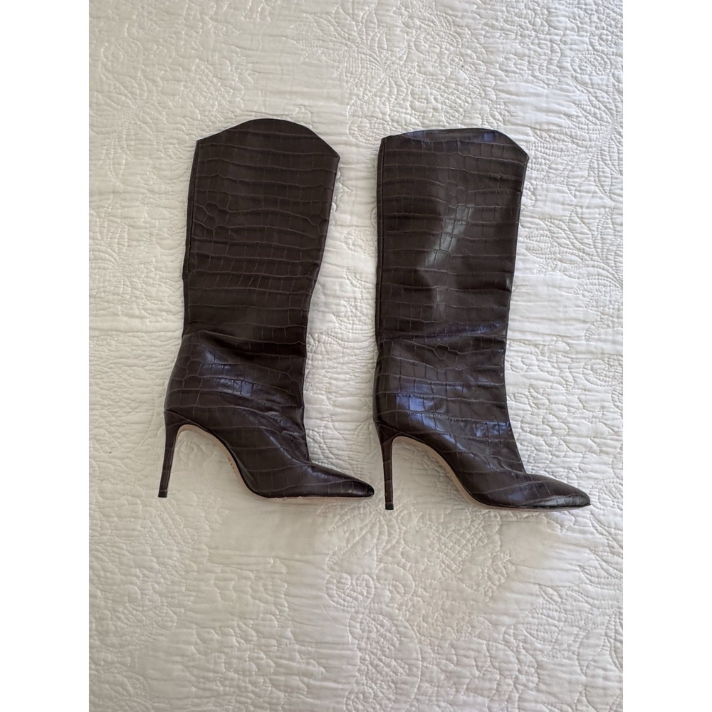 Anthropologie Schultz Alligator Brown Leather Stiletto Boots Size 7.5B
